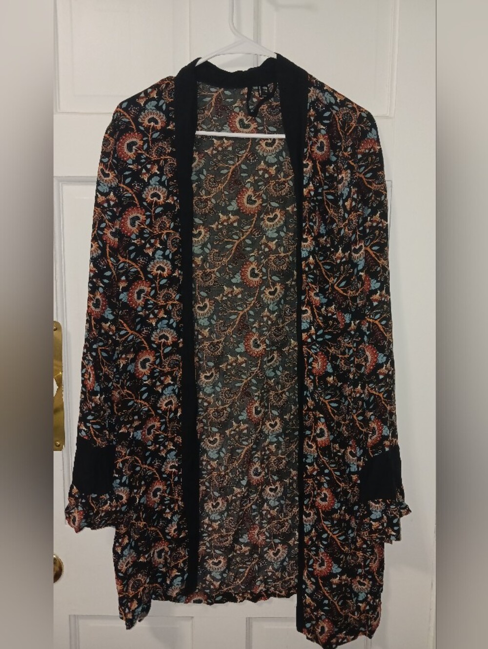Hauty Floral Challis Boho Robe Cover Up Ruffle Bell Sleeves Women's Size XS/S